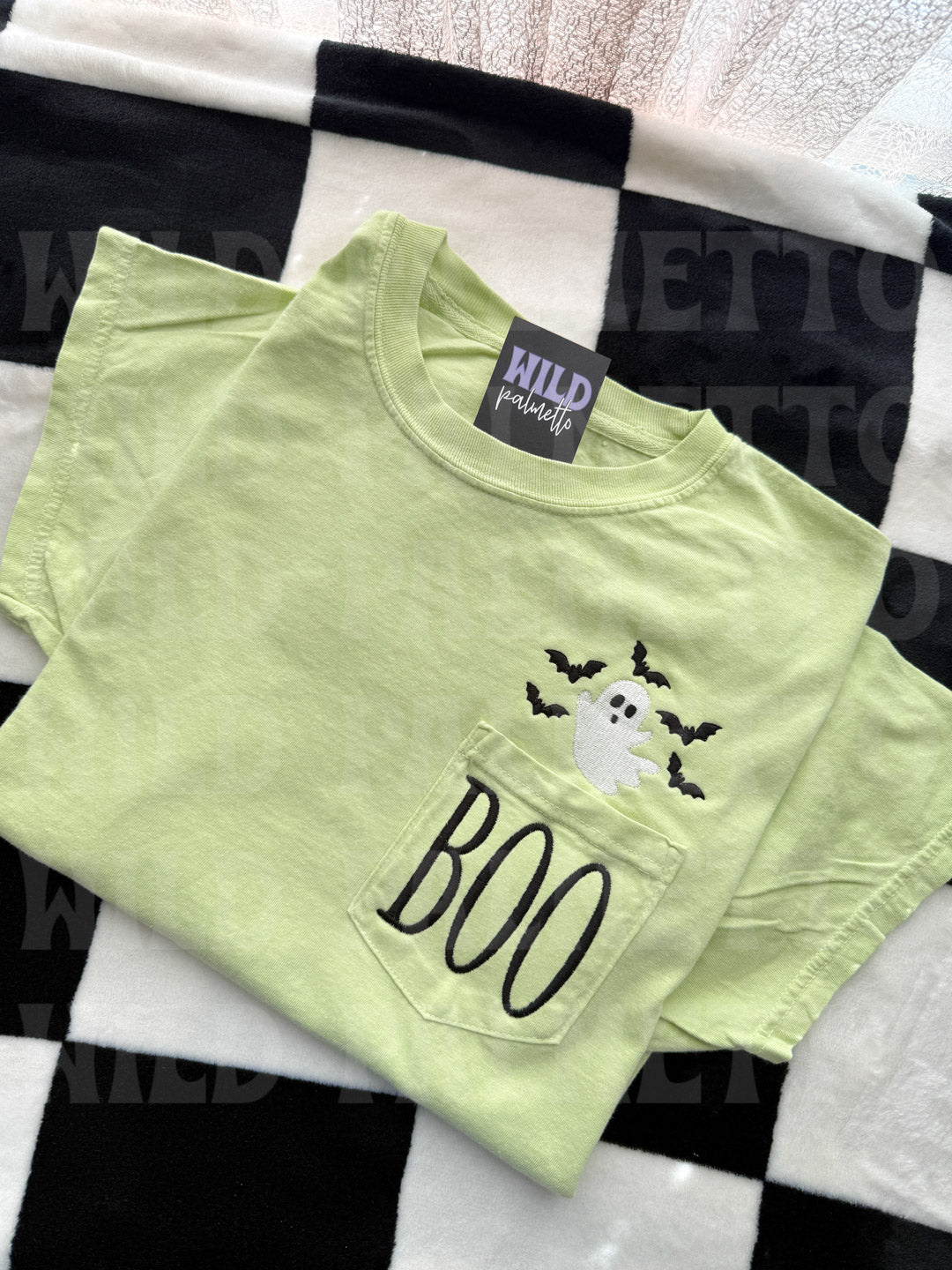 BOO GHOST + BATS EMBROIDERED POCKET TEE