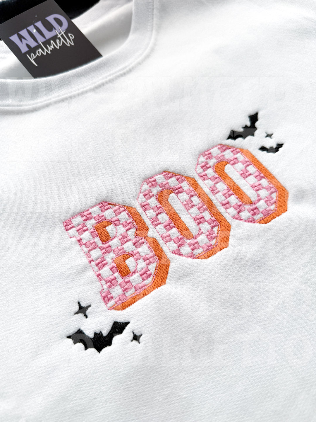 BOO CHECKERED WITH BATS EMBROIDERED SWEATSHIRT