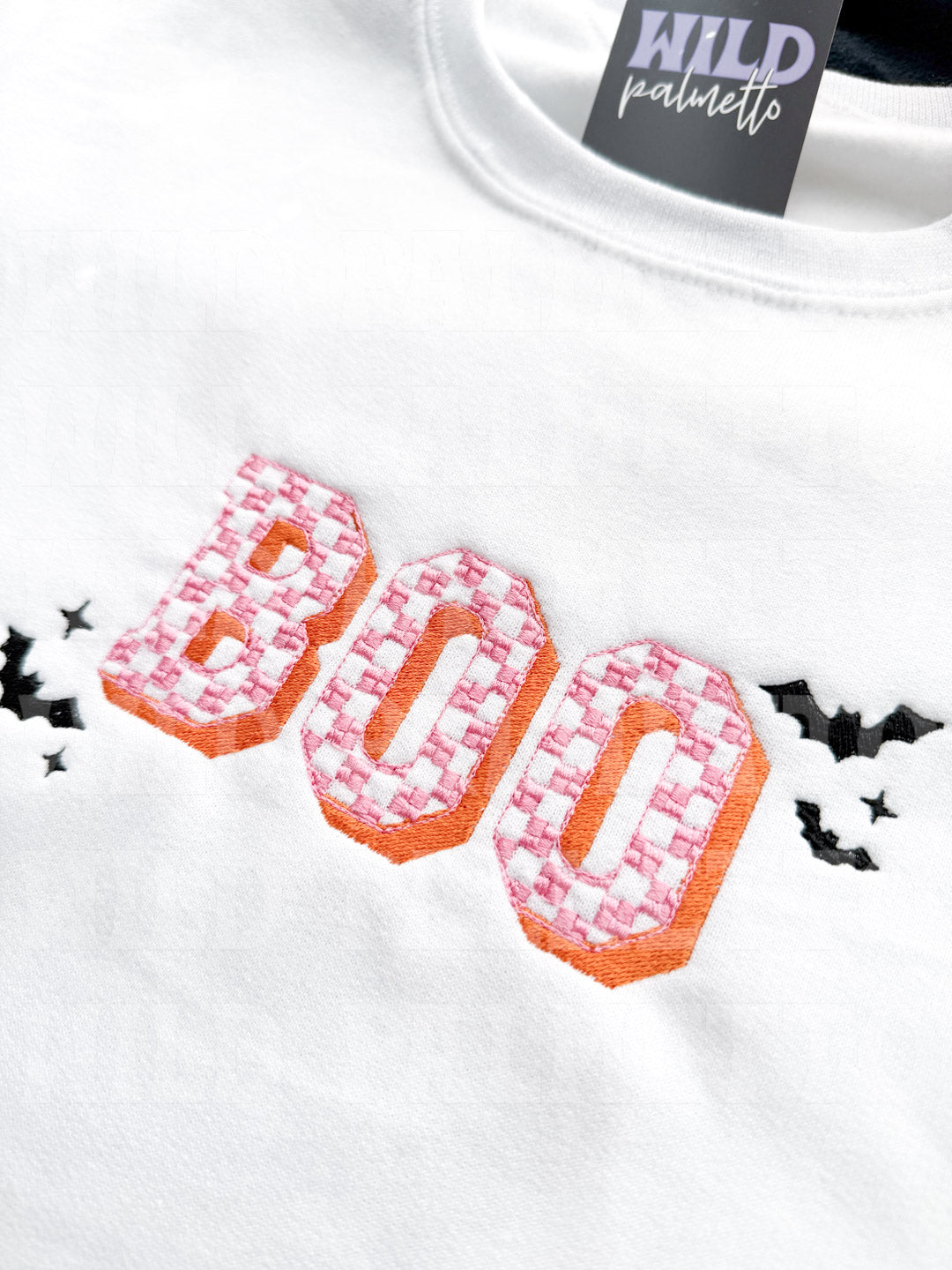 BOO CHECKERED WITH BATS EMBROIDERED SWEATSHIRT