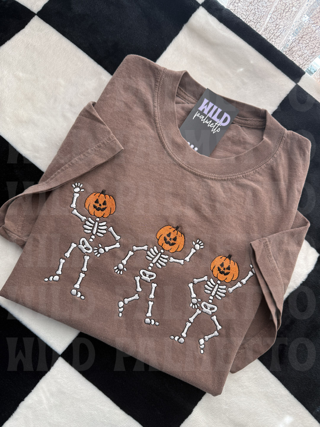 DANCING PUMPKING SKELLIES EMBROIDERED TEE
