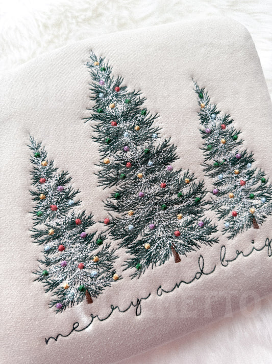 MERRY & BRIGHT CHRISTMAS TREES EMBROIDERED SWEATSHIRT
