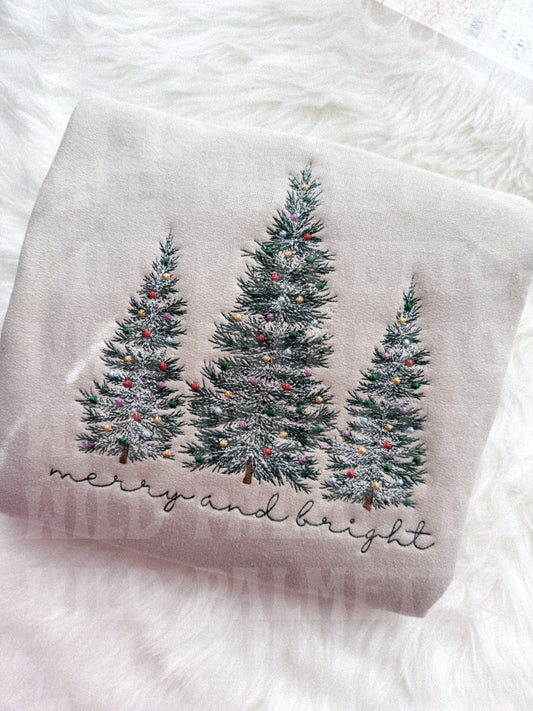 MERRY & BRIGHT CHRISTMAS TREES EMBROIDERED SWEATSHIRT