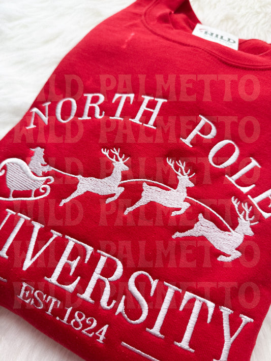 NORTH POLE UNIVERSITY EMBROIDERED SWEATSHIRT