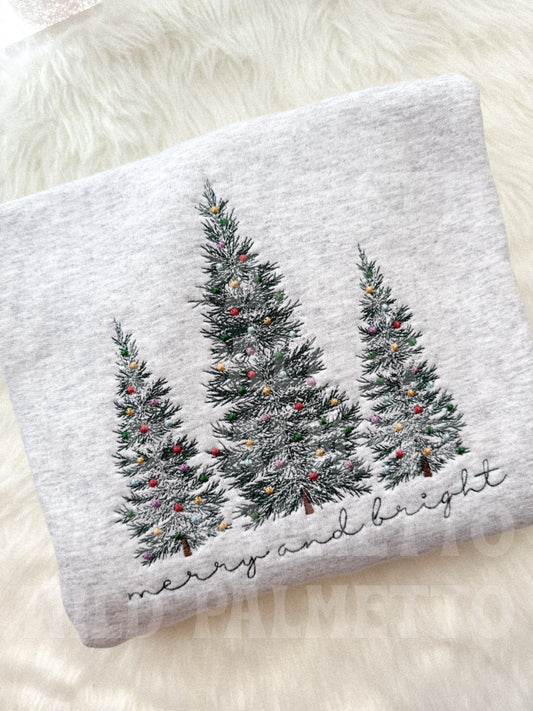 MERRY & BRIGHT CHRISTMAS TREES EMBROIDERED SWEATSHIRT