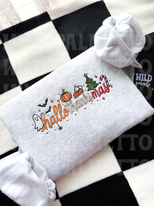 HALLOTHANKSMAS EMBROIDERED SWEATSHIRT