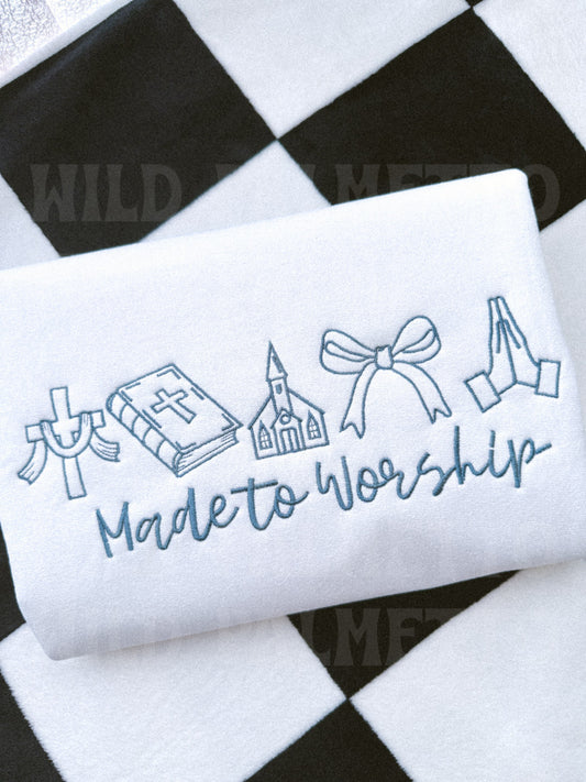 MADE TO WORSHIP EMBROIDERED SWEATSHIRT