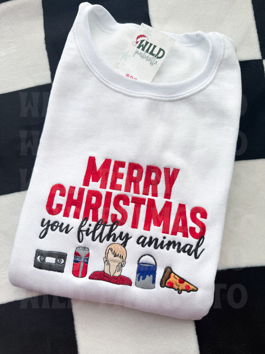 MERRY CHRISTMAS FILTHY ANIMAL EMBROIDERED SWEATSHIRT
