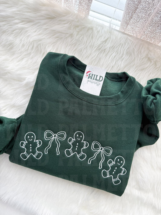GINGERBREAD & BOWS EMBROIDERED SWEATSHIRT