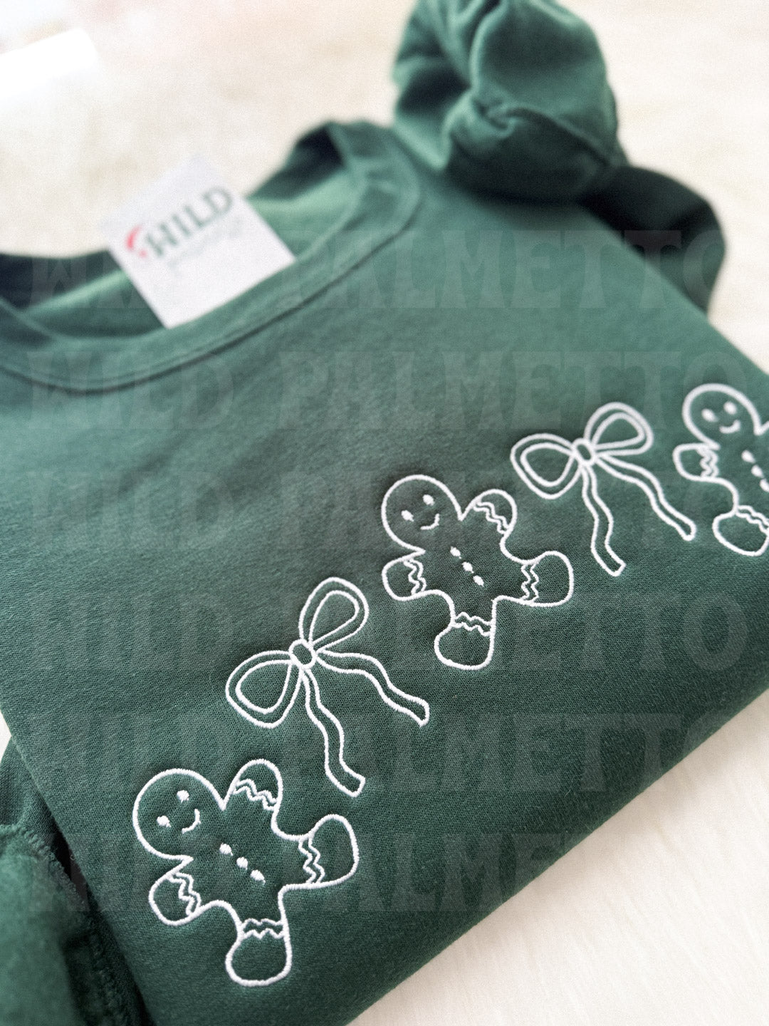 GINGERBREAD & BOWS EMBROIDERED SWEATSHIRT