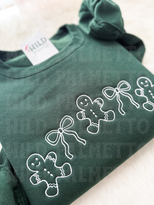 GINGERBREAD & BOWS EMBROIDERED SWEATSHIRT