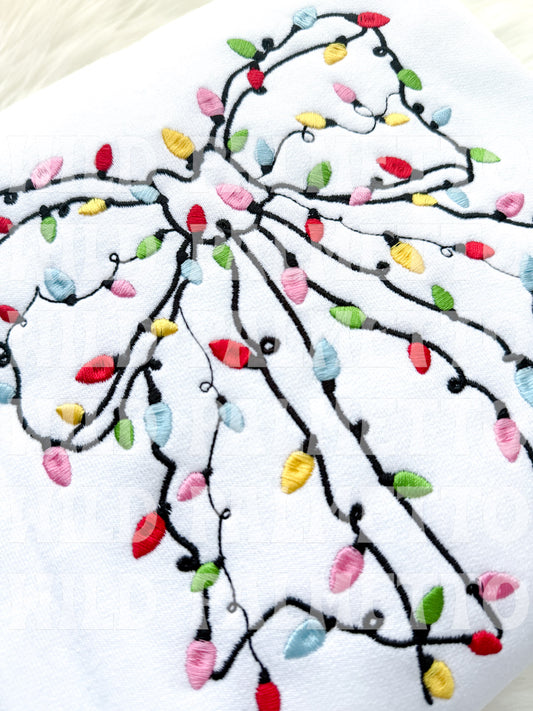 CHRISTMAS LIGHTS BOW EMBROIDERED SWEATSHIRT