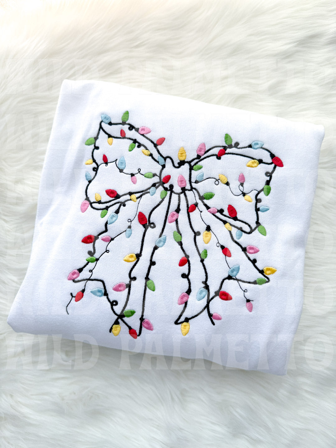 CHRISTMAS LIGHTS BOW EMBROIDERED SWEATSHIRT