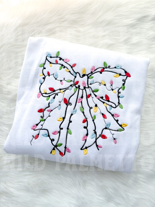 CHRISTMAS LIGHTS BOW EMBROIDERED SWEATSHIRT