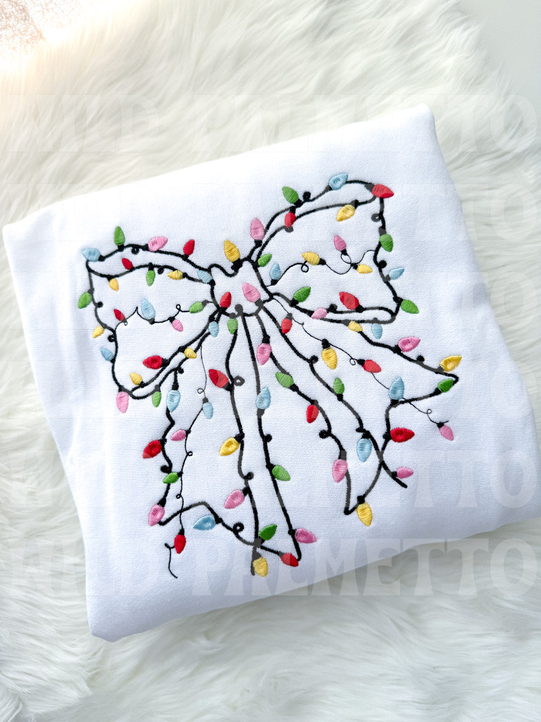 CHRISTMAS LIGHTS BOW EMBROIDERED SWEATSHIRT
