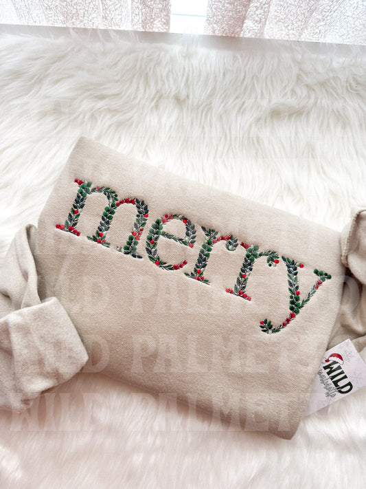 FLORAL MERRY EMBROIDERED SWEATSHIRT