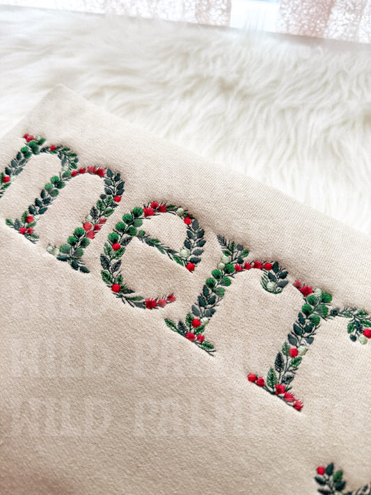 FLORAL MERRY EMBROIDERED SWEATSHIRT