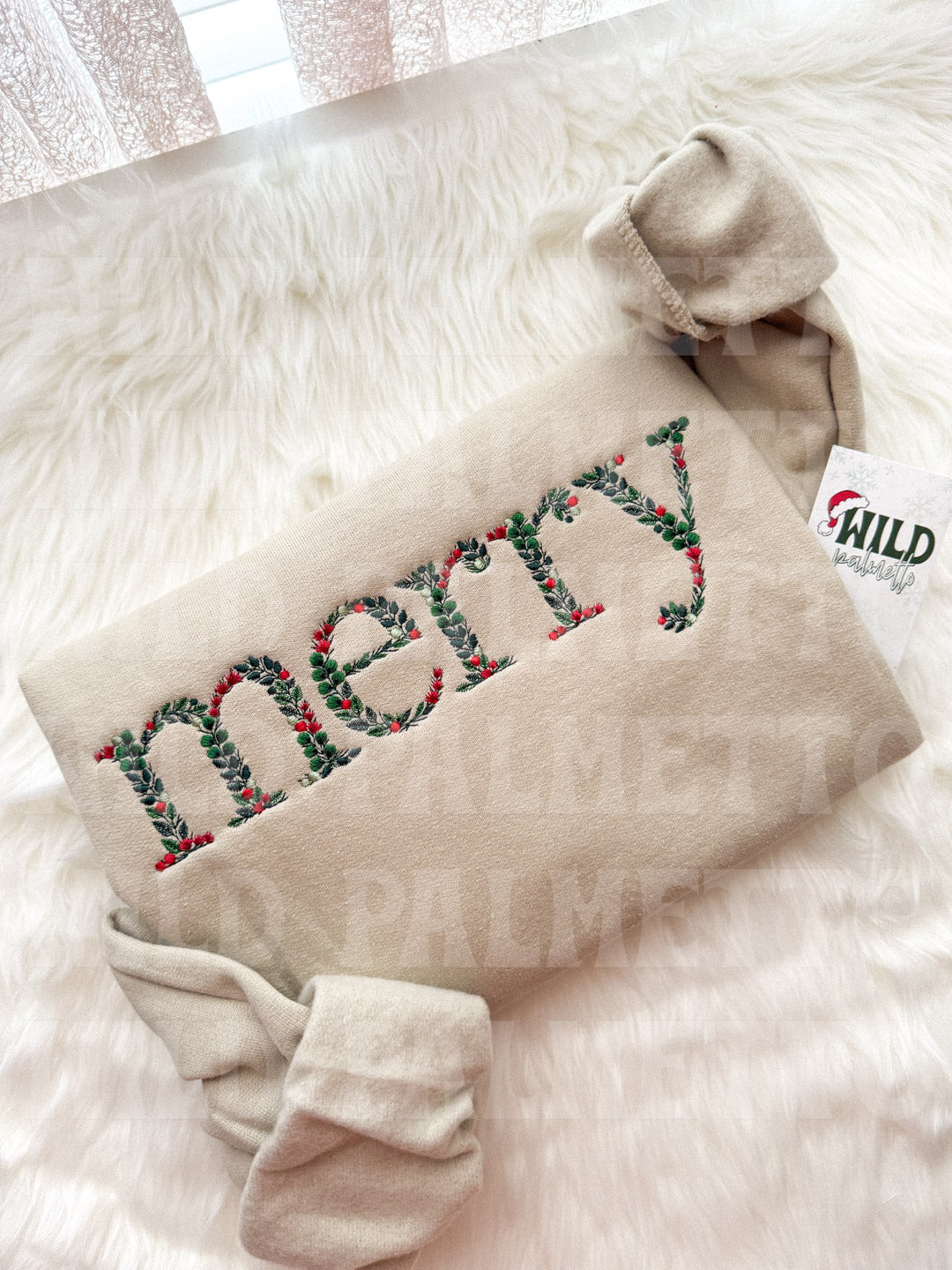 FLORAL MERRY EMBROIDERED SWEATSHIRT