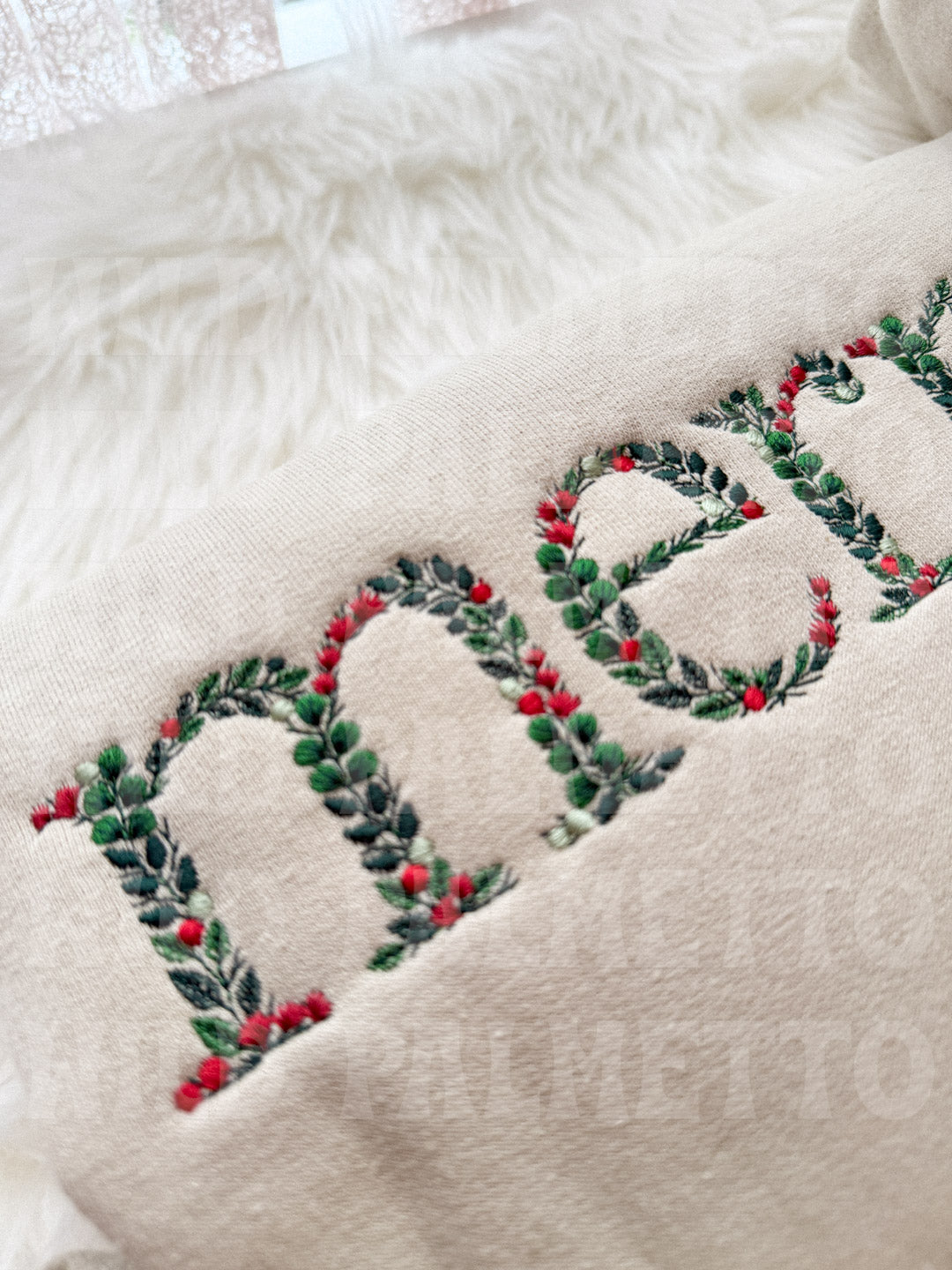 FLORAL MERRY EMBROIDERED SWEATSHIRT