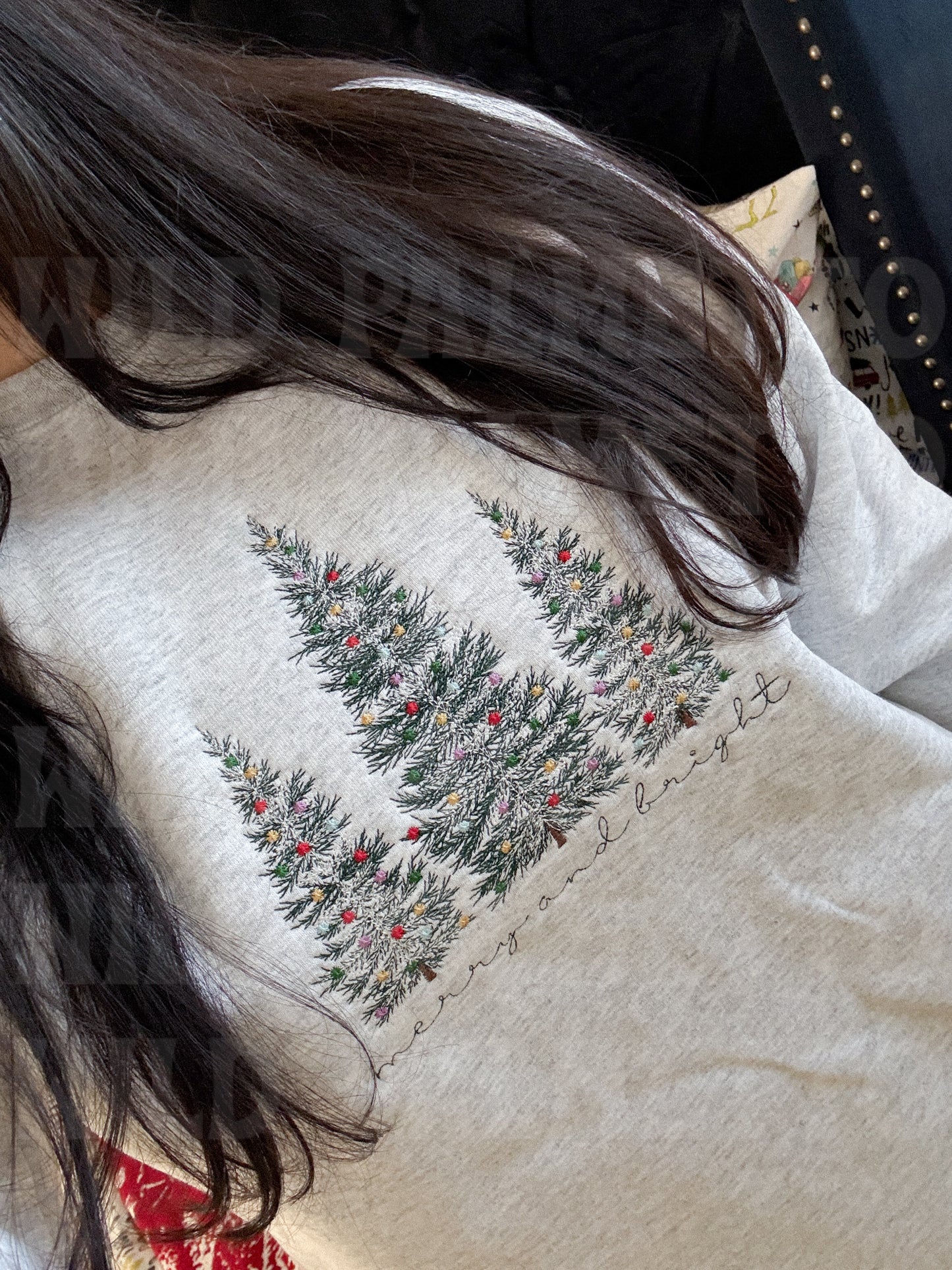 MERRY & BRIGHT CHRISTMAS TREES EMBROIDERED SWEATSHIRT