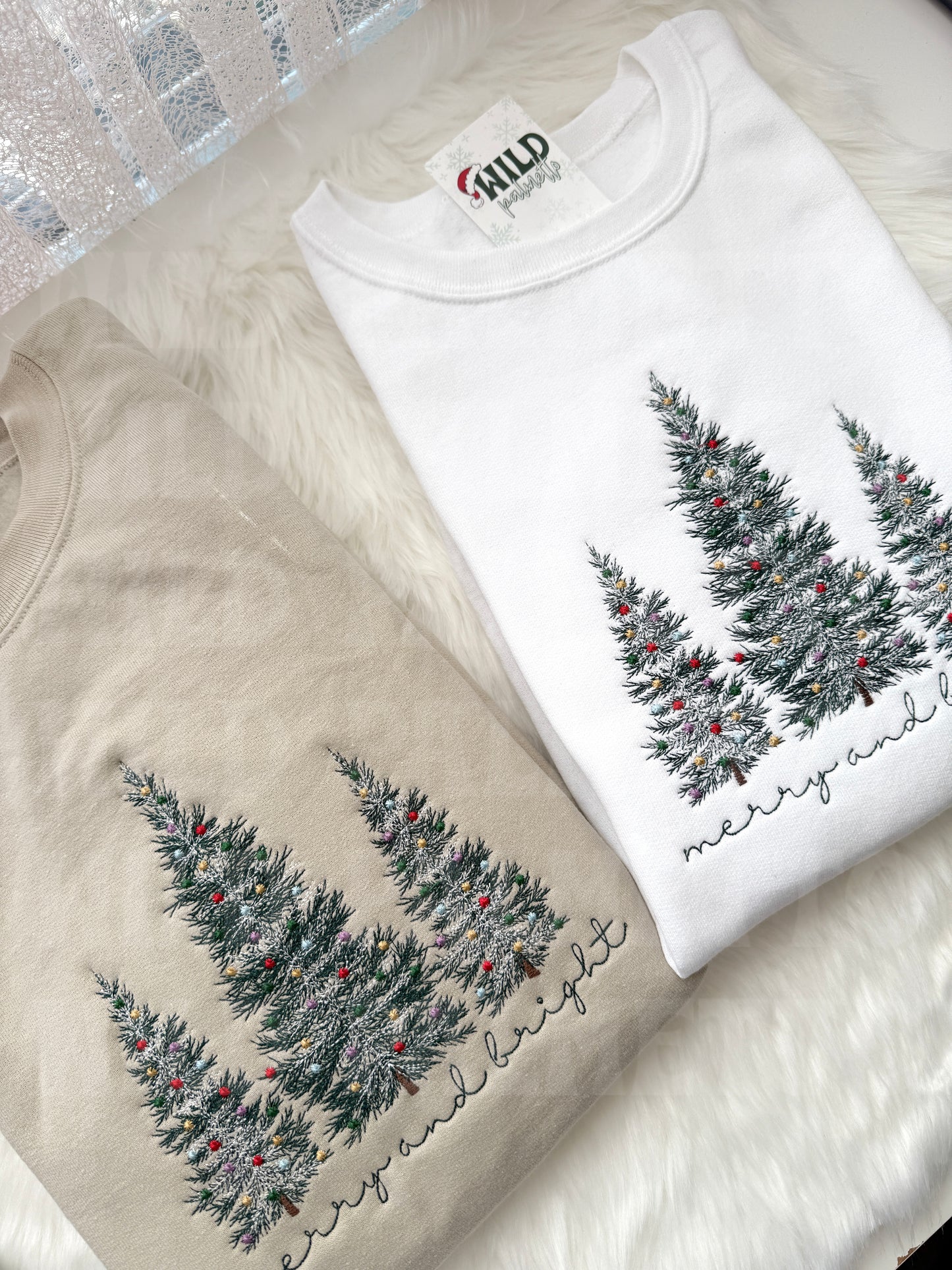 MERRY & BRIGHT CHRISTMAS TREES EMBROIDERED SWEATSHIRT