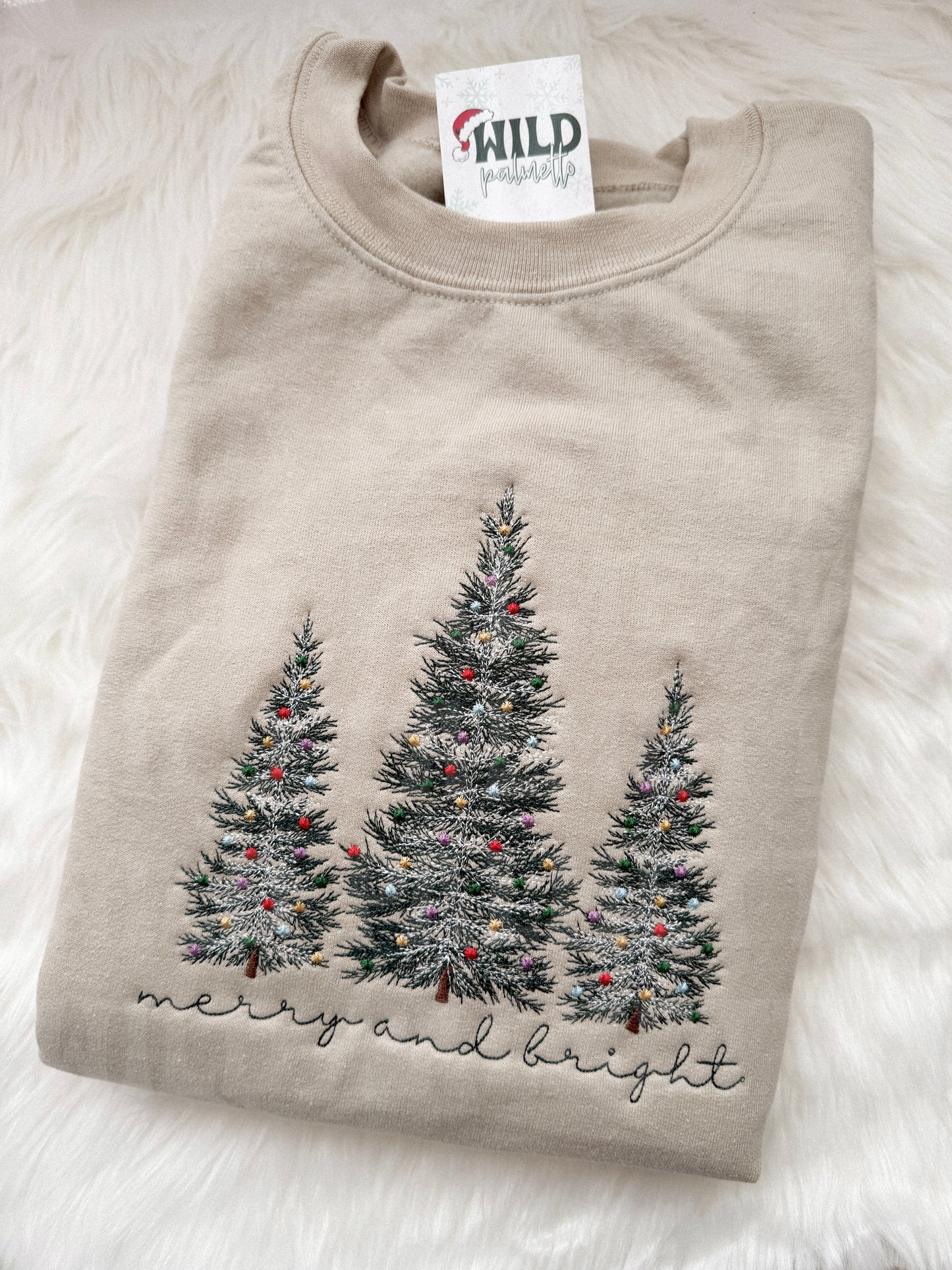 MERRY & BRIGHT CHRISTMAS TREES EMBROIDERED SWEATSHIRT