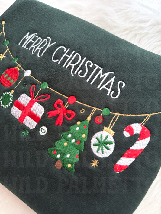 MERRY CHRISTMAS GARLAND EMBROIDERED SWEATSHIRT