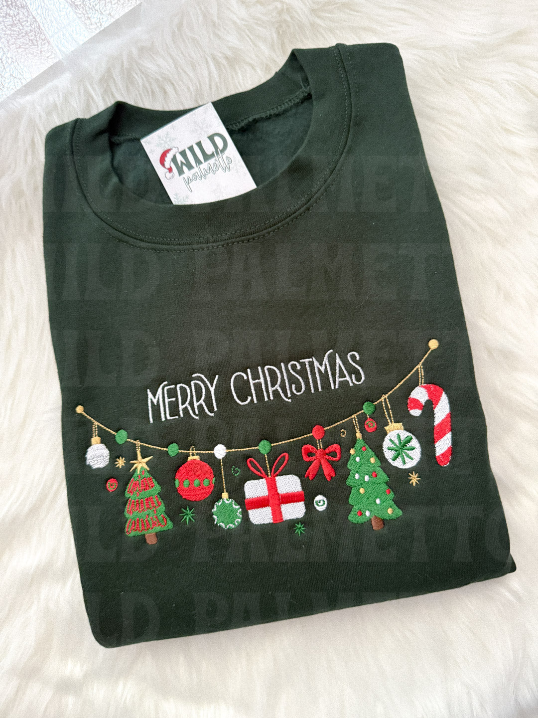 MERRY CHRISTMAS GARLAND EMBROIDERED SWEATSHIRT