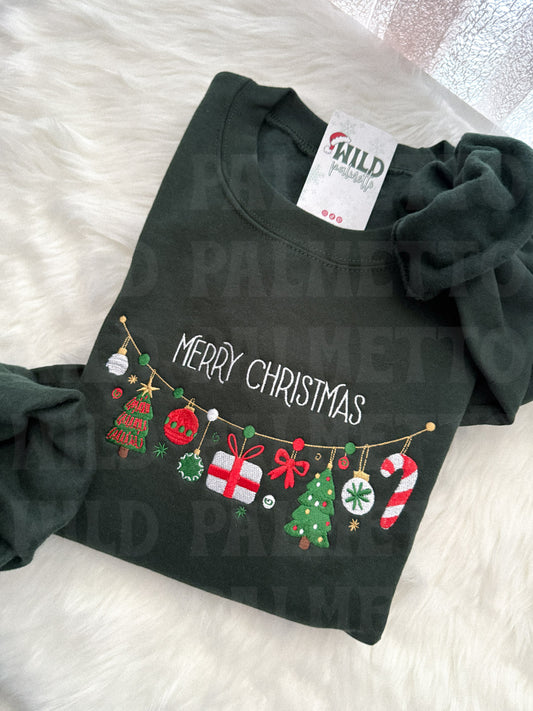 MERRY CHRISTMAS GARLAND EMBROIDERED SWEATSHIRT