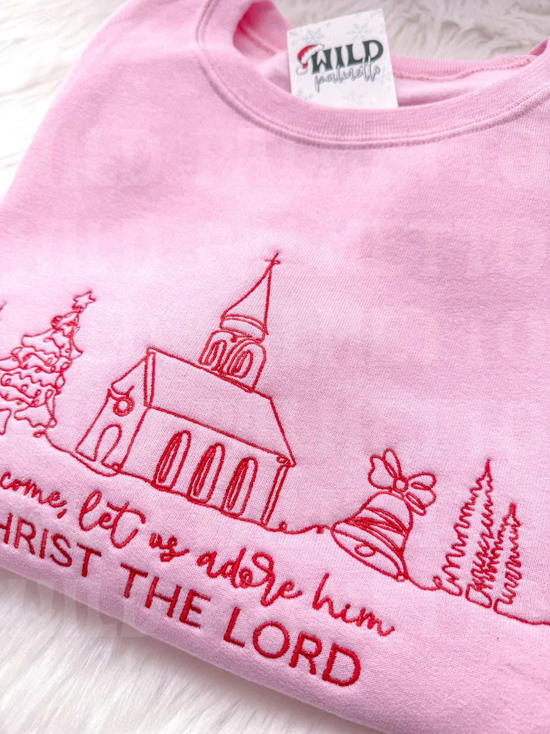 OH COME, LET US ADORE HIM EMBROIDERED SWEATSHIRT