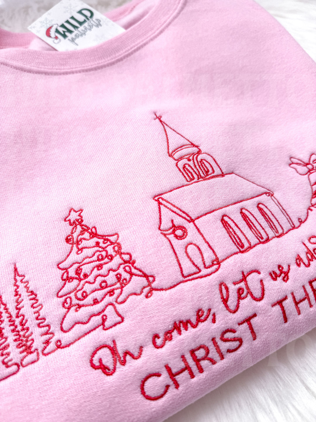 OH COME, LET US ADORE HIM EMBROIDERED SWEATSHIRT
