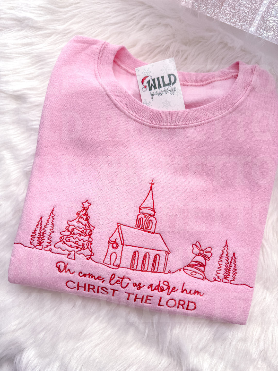 OH COME, LET US ADORE HIM EMBROIDERED SWEATSHIRT