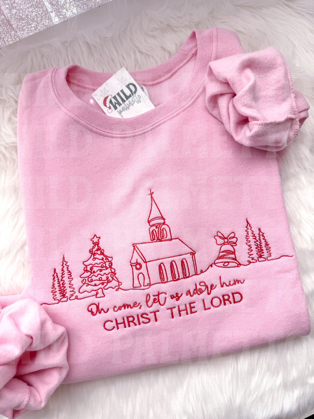 OH COME, LET US ADORE HIM EMBROIDERED SWEATSHIRT