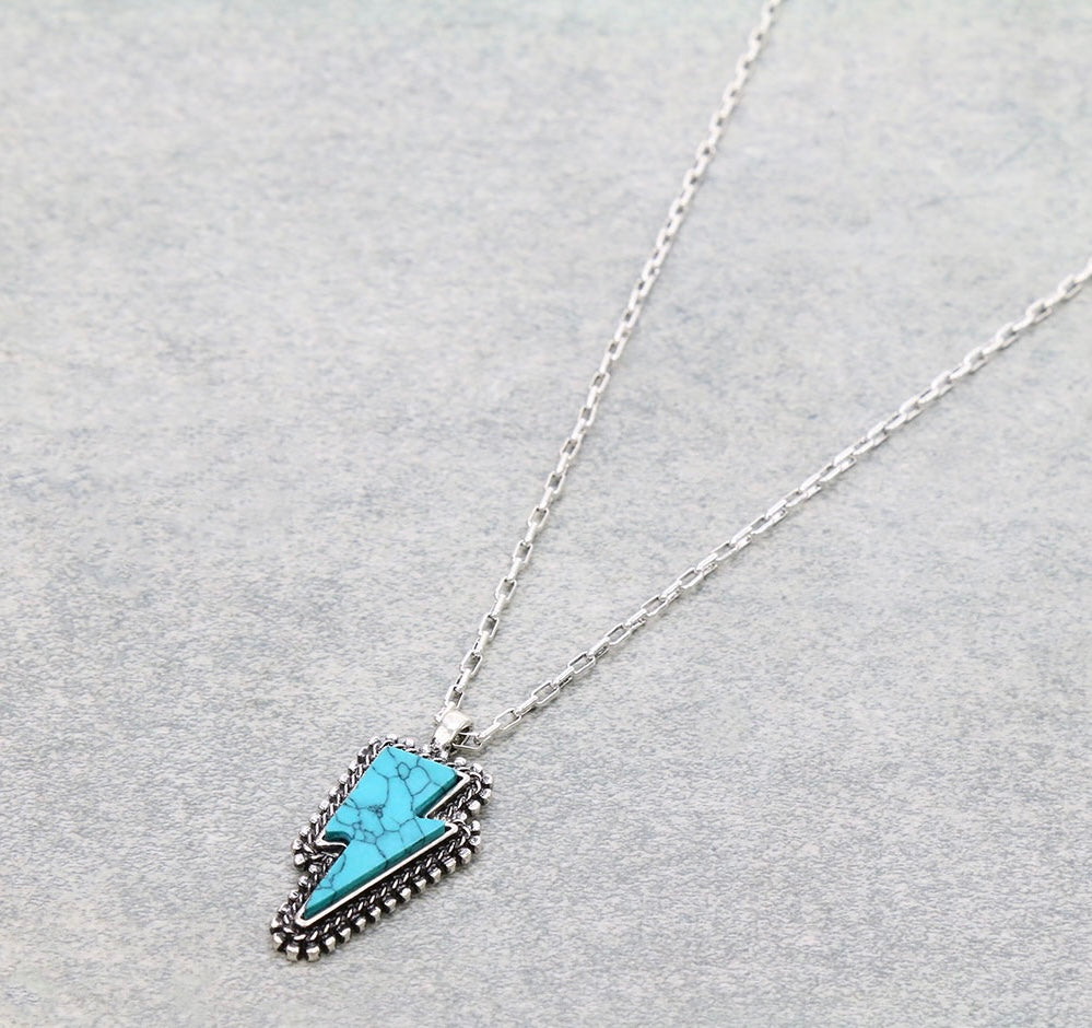 SILVERTONE TURQUOISE BOLT NECKLACE