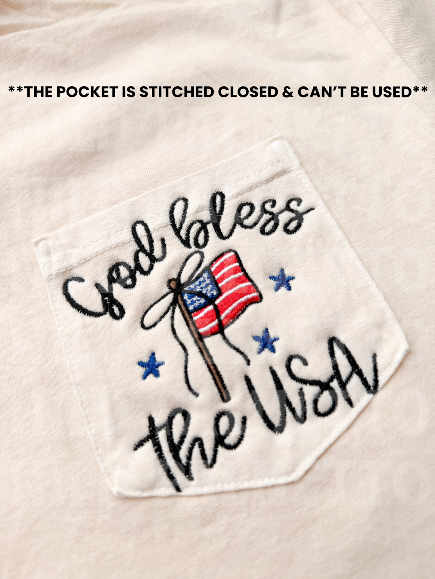 GOD BLESS THE USA EMBROIDERED POCKET TEE