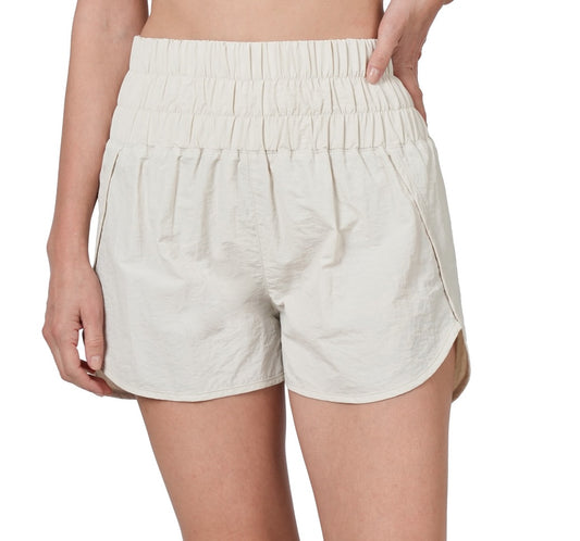 SMOCKED HIGH WAISTED SHORTS | IVORY