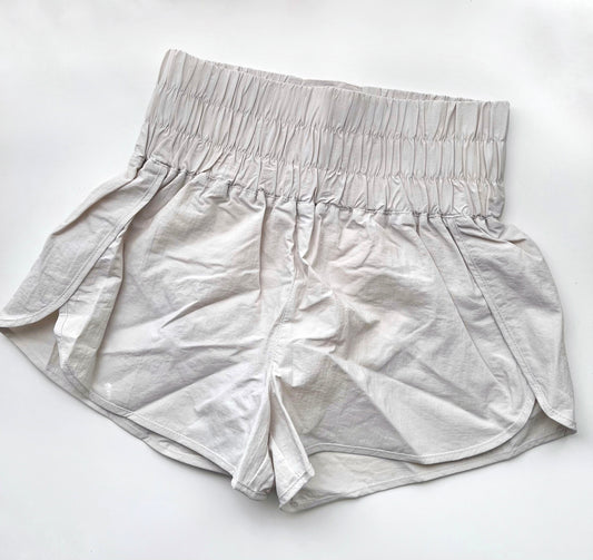 SMOCKED HIGH WAISTED SHORTS | IVORY